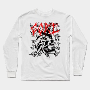 Gore Skulls: Tattoo Art Style T-Shirt with Knife and Black Metal Font Long Sleeve T-Shirt